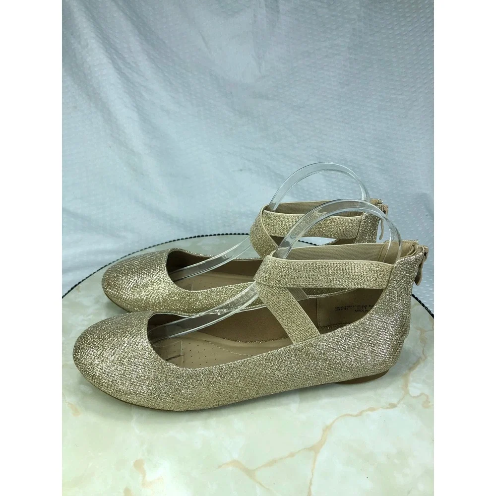 Dream Pairs Sole-Stretchy Glitter Ballet Flats Women 8 Gold Ankle Strap Evening